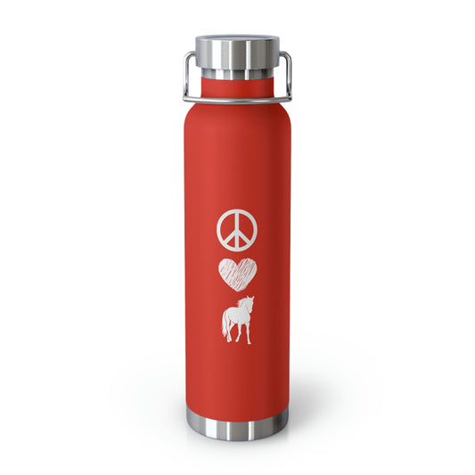 Copper Vacuum Insulated Bottle, 22oz with Peace Love Horses Design